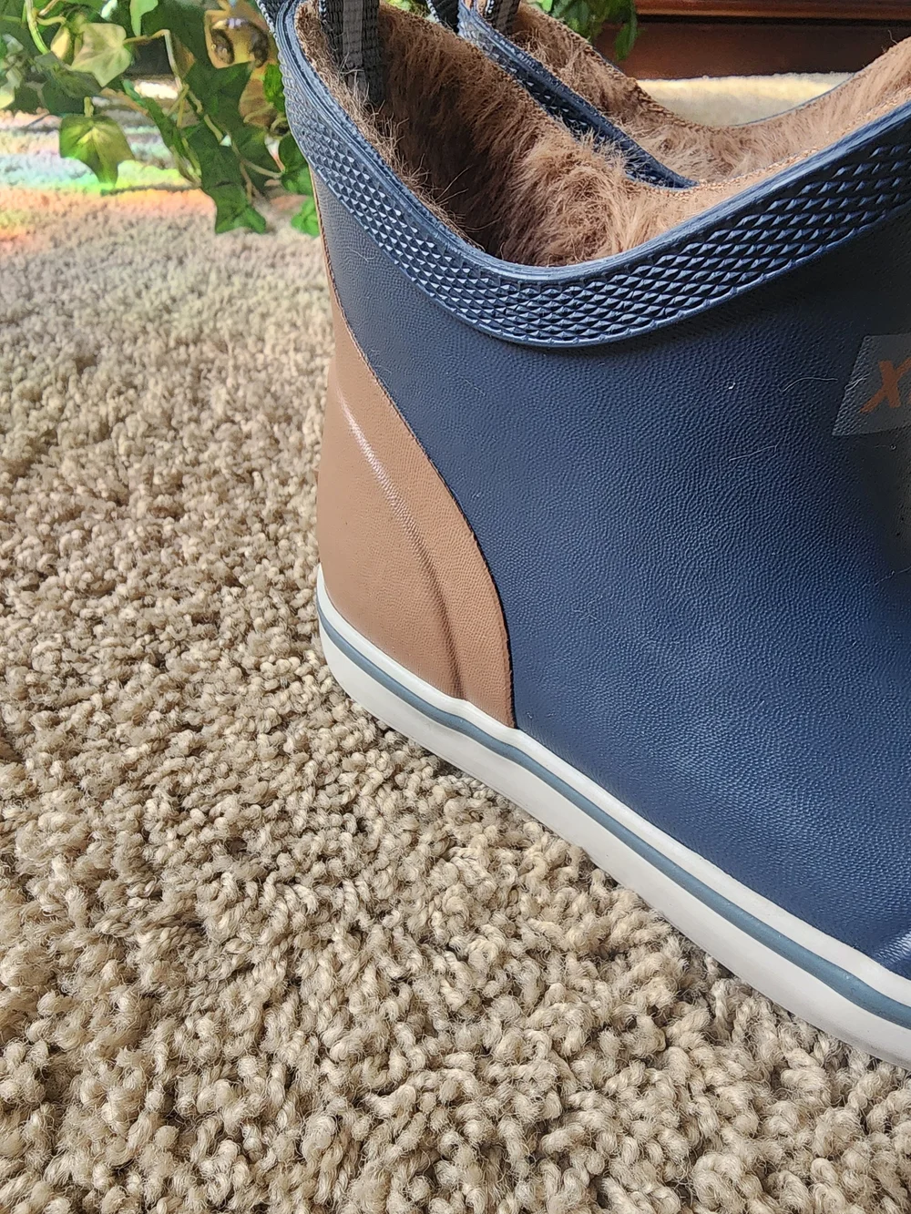 Xtratuf Kids Faux Fur Lined Navy and Tan Waterproof Rain & Snow Boots